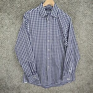 Chaps Shirt Mens 16 34/3 Blue Button Up Gingham Check Non Iron Cotton Casual